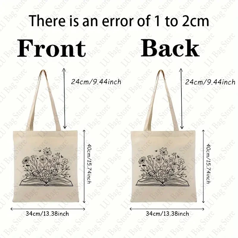 Book and Flower Pattern Canvas Luggage Bag Book Lover Gift Bags Fashion Luggage Bag Simple Print Shopping Bags for Daily