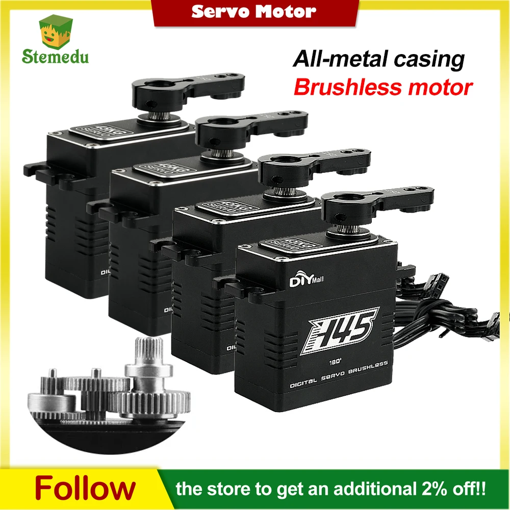 

4pcs 8.4V High Voltage Servo 45kg.cm 0.09S/60° Brushless Motor All Metal Gear Waterproof for RC 1/10 1/8 Cars Crawler Airplane