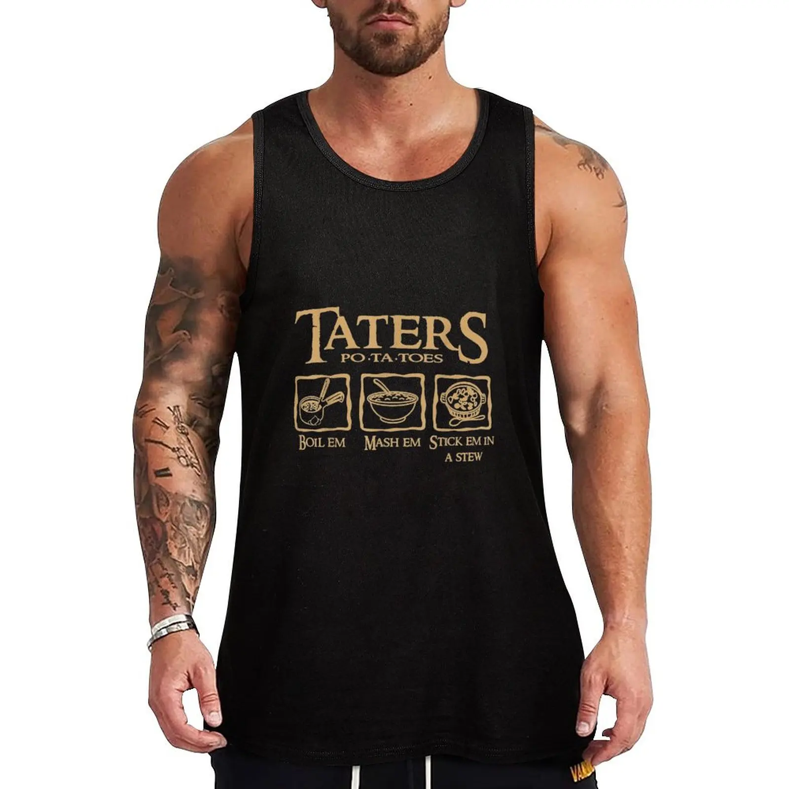 Em Taters Potatoes Recipe Boil Mash Stick Stew Tank Top T-shirt Men's gym t-shirts man Man sleeveless shirt Bodybuilding shirt