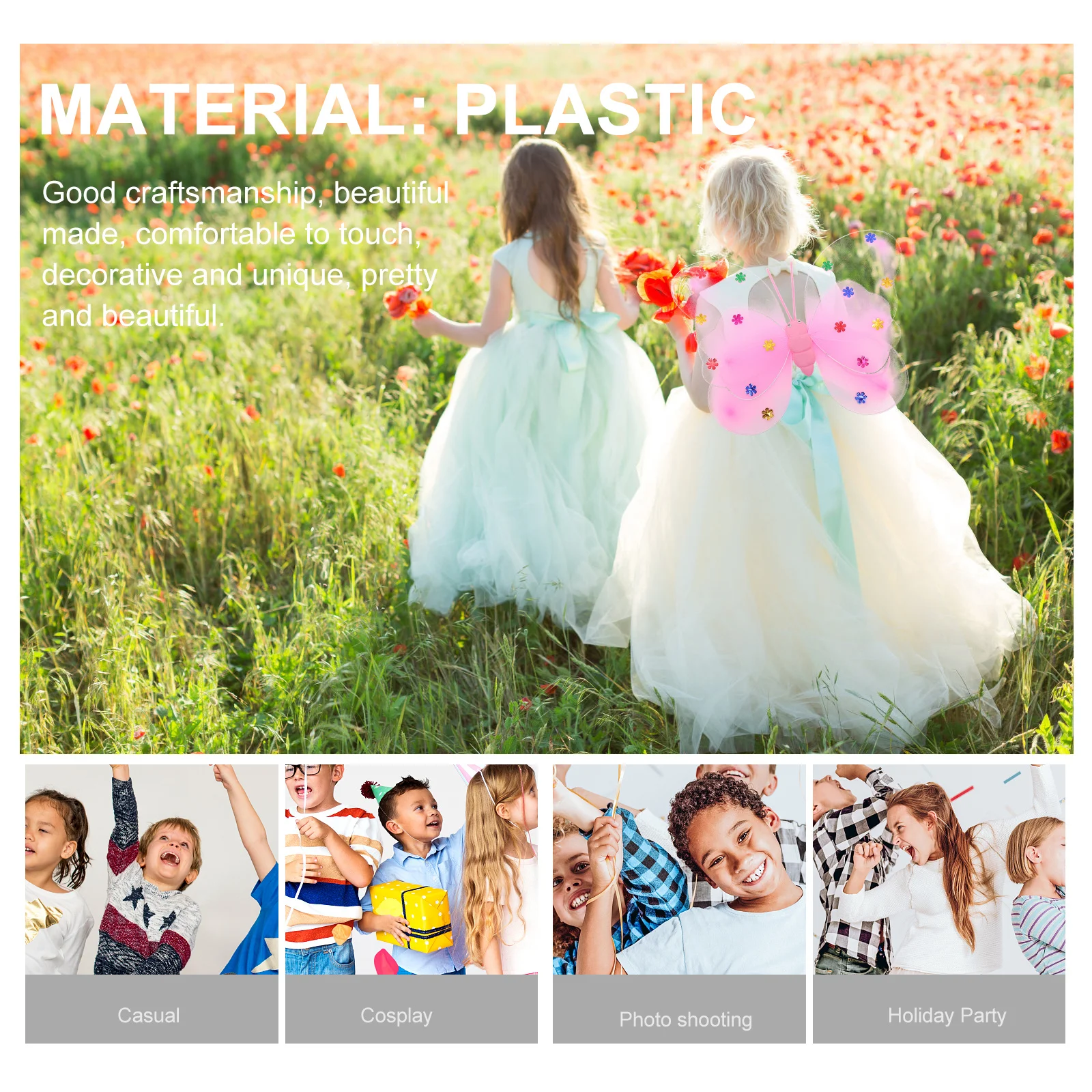 

3Pcs Fairy Costume Set Pink Includes Wings Double Layer Headband Fairy Wand Kids Angel Dress Up Party Girls Costume Set