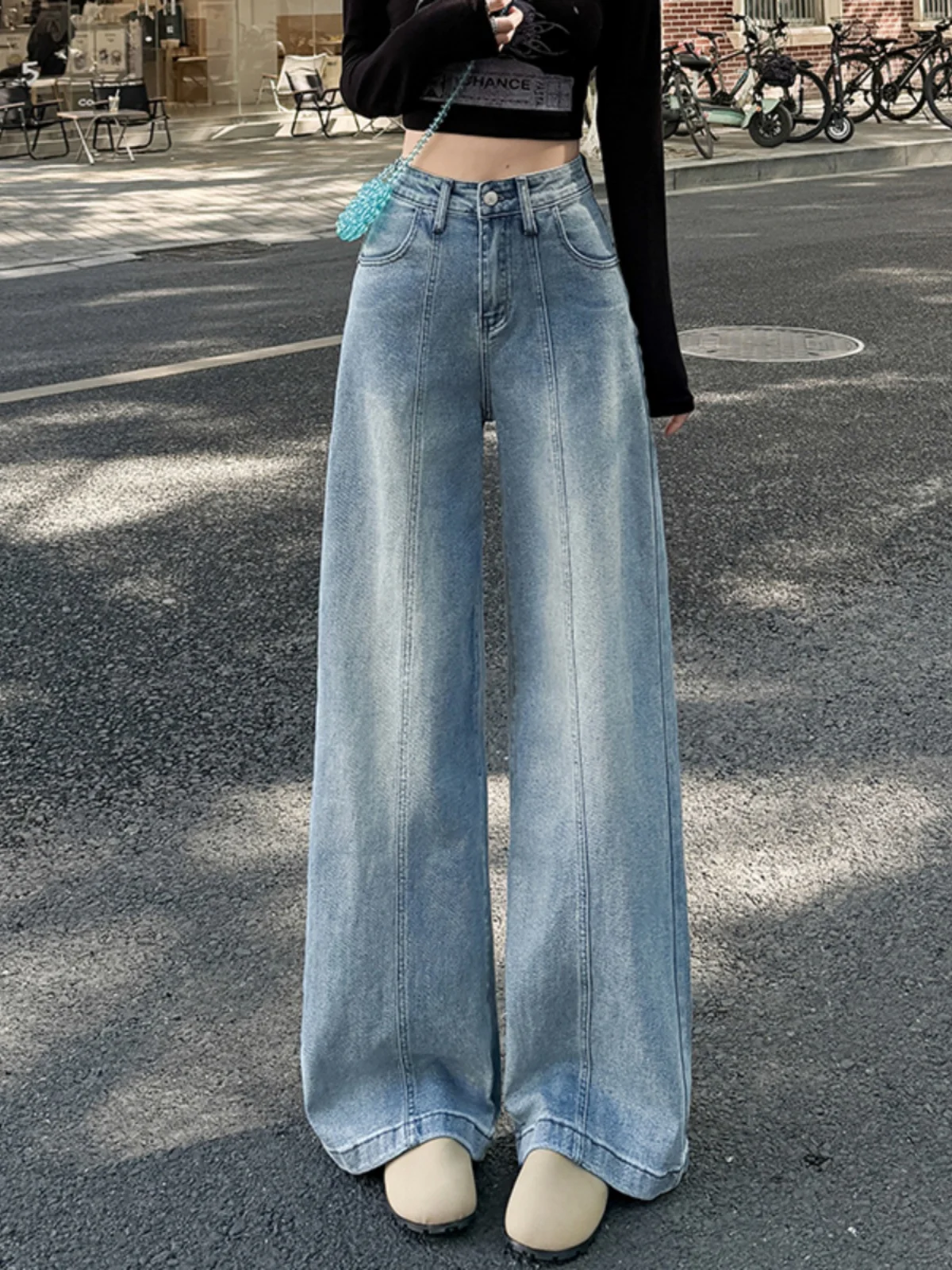 

High Waist Wide Leg Denim Jeans Women's Spring Waed Loose Slimming Floor-Length Straight Elastic Casual Jeans