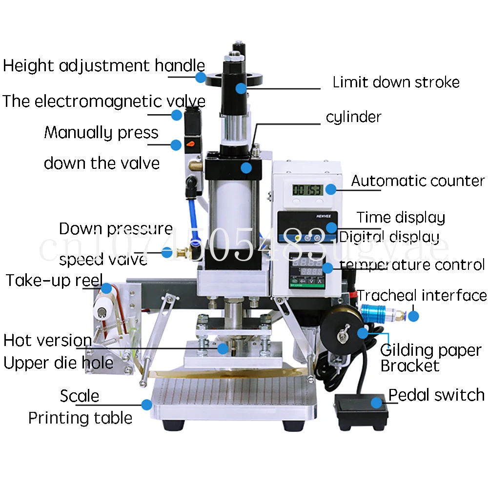 

WT-QS90 Bronzing Machine Pneumatic Hot Foil Stamping Machine Leather Wood Furniture Album Heat Press Machine Gilding Press