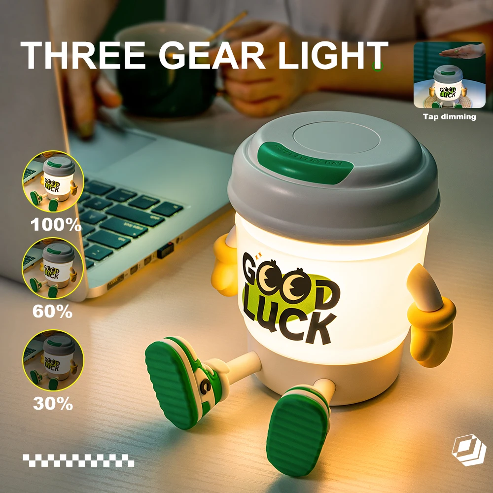 โคมไฟ LED ข้างเตียงนอนสำหรับตกแต่งห้องนอนของขวัญวันเกิดวันหยุดกาแฟไฟกลางคืนเครื่องประดับรูปการ์ตูน