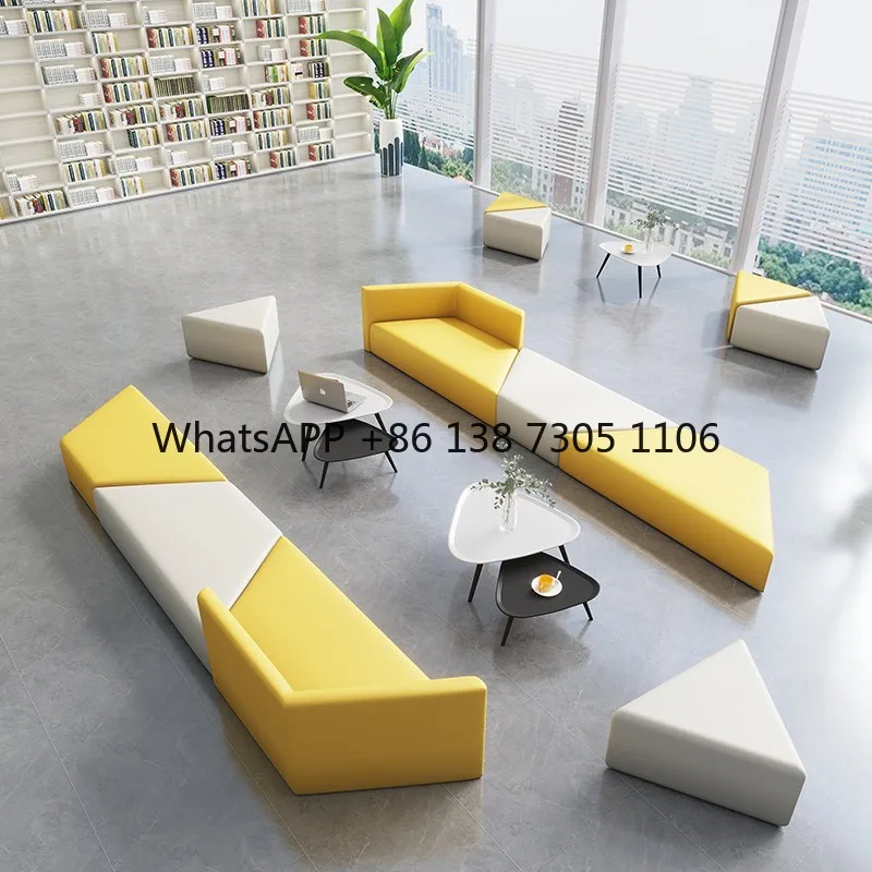 

Office leisure lounge area negotiation guest reception creative special-shaped solid wood sofa coffee table combination