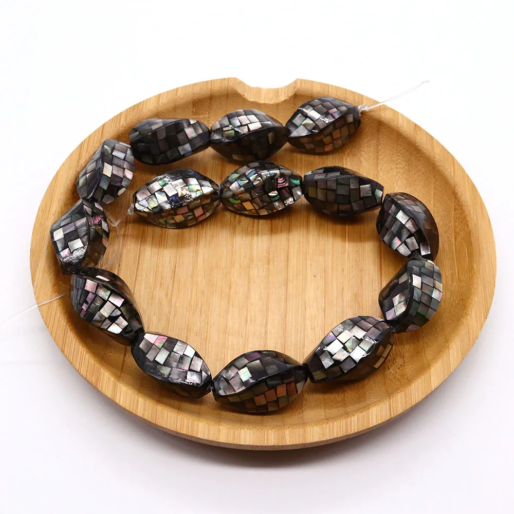 

1pc Natural Seawater Shell Irregular Egg Shape Bead Mosaic Splicing Shell Perforated Bead DIY Creative Jewelry Accessory 14x28mm
