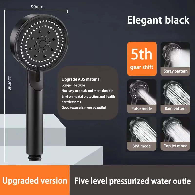 5 Modes High Pressure Shower Head Multifunctional  Adjustable Large Water Shower With One Touch Water Stop Bathroom Accessories