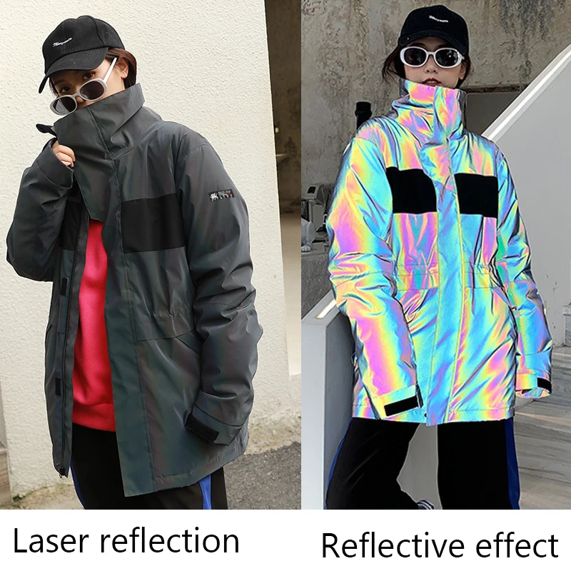 

2024 Winter New Top Women Ski Coat Men Outdoor Snowboarding Jacket Windproof Waterproof Gradient Laser Reflective Ski Coat Warm