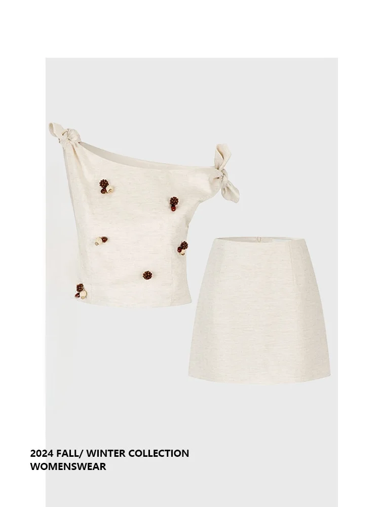 

Летний комплект Forever 2: топ с открытыми плечами и юбка, украшенные жемчугом, для женщин больших размеров