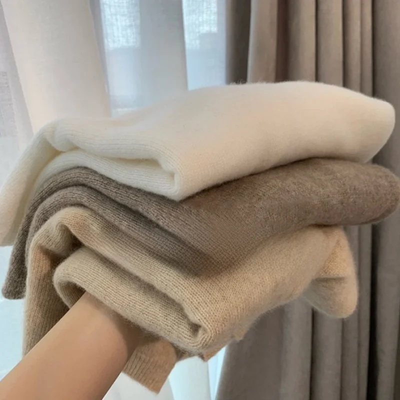 

Autumn Winter New Sle Women's 00 Pure Wool Knitted Sweater High Collar ort Length Overhead Large Size Cowl Ne Sweater