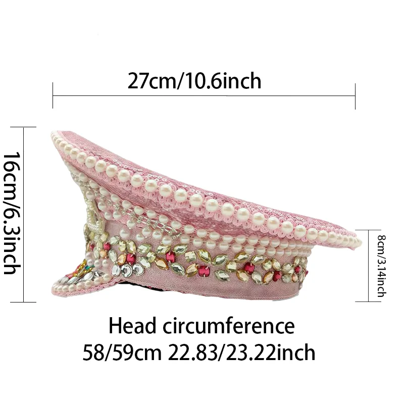 HongLuan Yellow Laser Leather Loop Captain Hat Rhinestone & Military Caps for Woman, Rave Festivals Accessories ＆ Party Cap Man