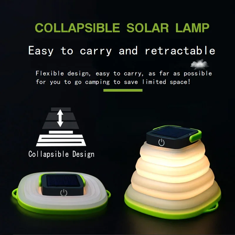 DIV Outdoor LED Light Portable Lantern Collapsible Camping Light Solar Tent Lighting USB Rechargeable Light IP68 Waterproof Lamp