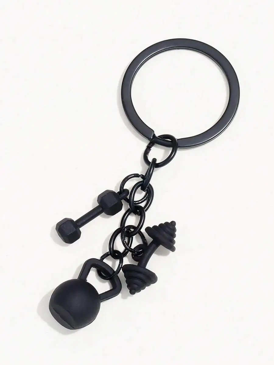 Black Fitness Dumbbell And Kettlebell Keychain For Gym Enthusiasts Car Bag Charm Gift