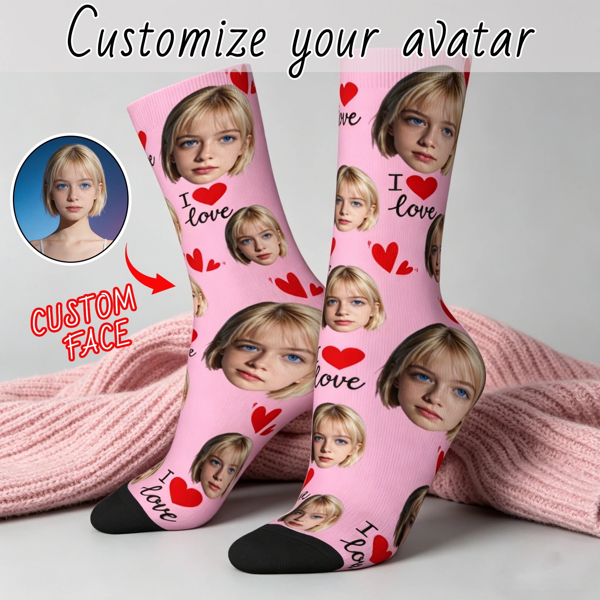 

LOVE Customized face-shaped socks DIY Unisex customized socks Personalized picture socks Photo socks Customized socks as gifts