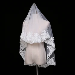 2024 Elegant Two Layers Lace Bridal Veil With Comb Women Wedding Veil White Ivory