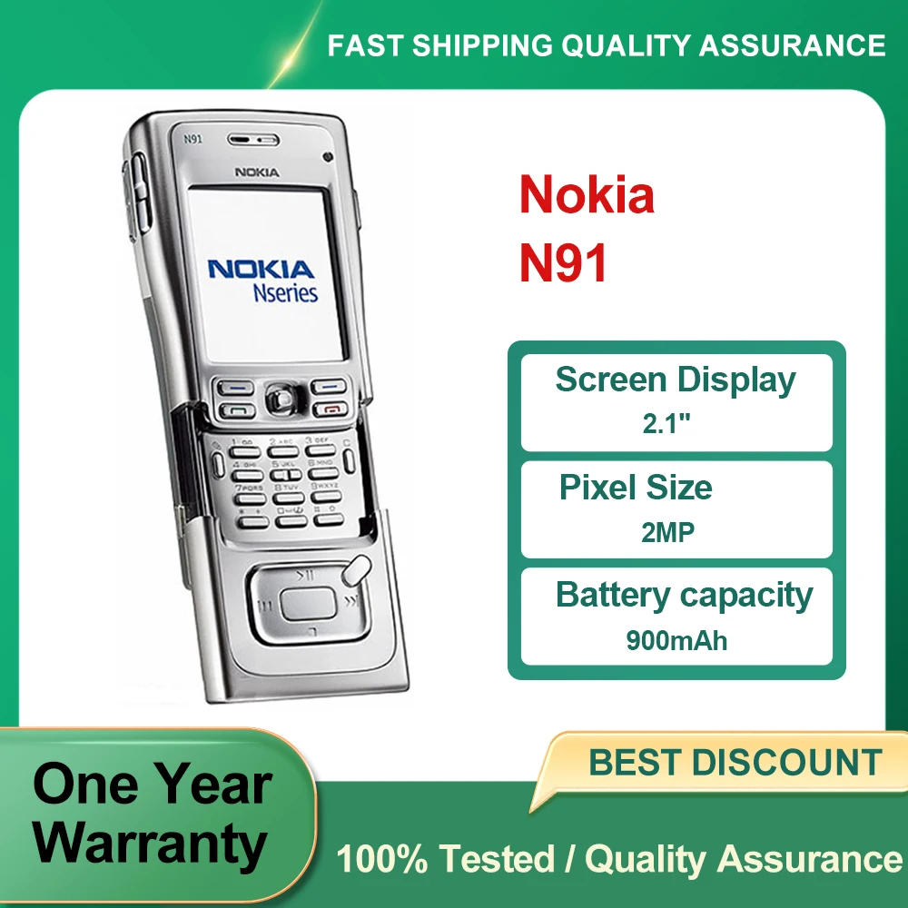 مكبر صوت بلوتوث Nokia N91 2MP مجدد غير مقفول، لوحة مفاتيح عربية روسية، حالة جيدة