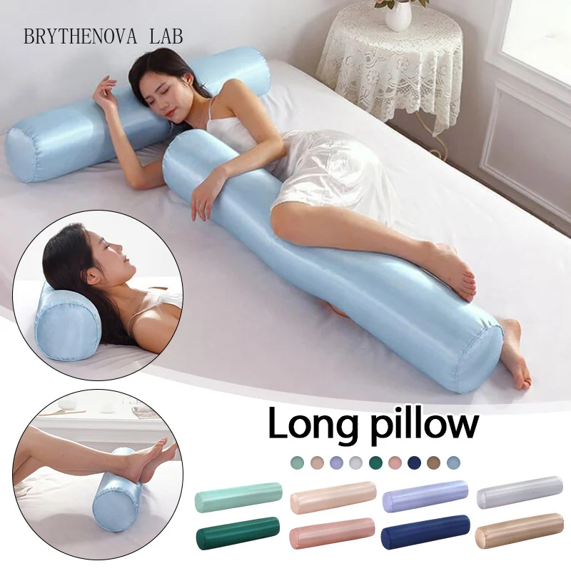 100cm Cervical Neck Roll Ice Silk Stuffed Round Bolster Body Sofa Support Cushion Long Cylinder Neck Pillow with Core Removable