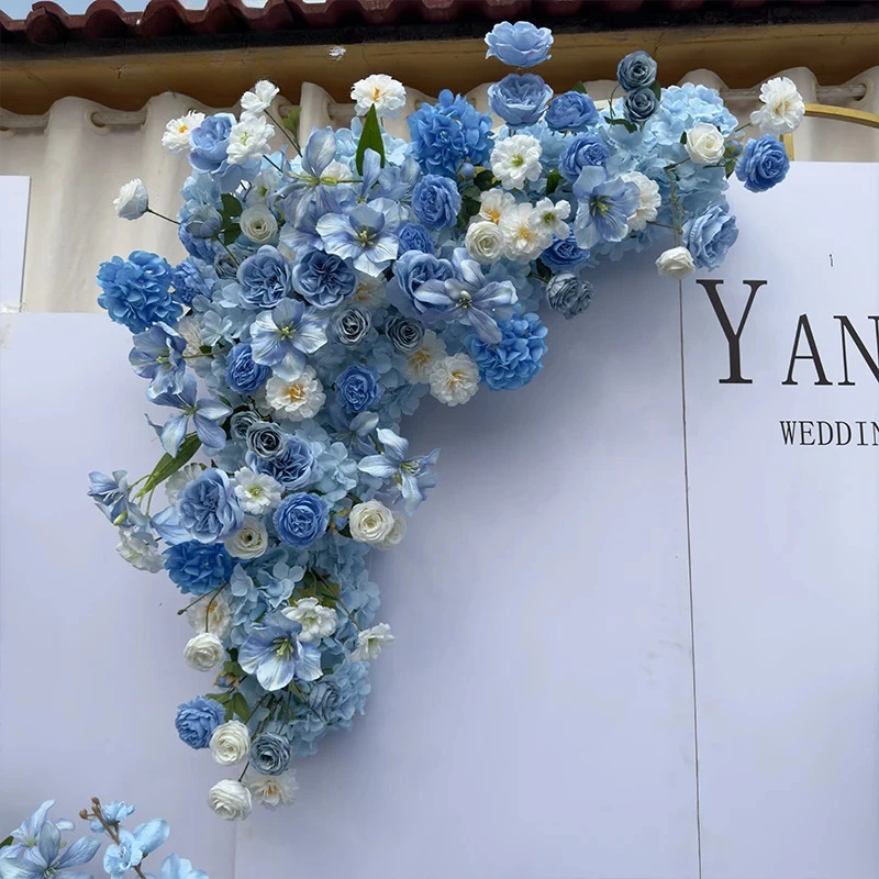 Blue White Flower Runner Wedding Backdrop Decor Party Event Decoration Artificial Flowers Road Lead Flower Ball Hang Flower Row