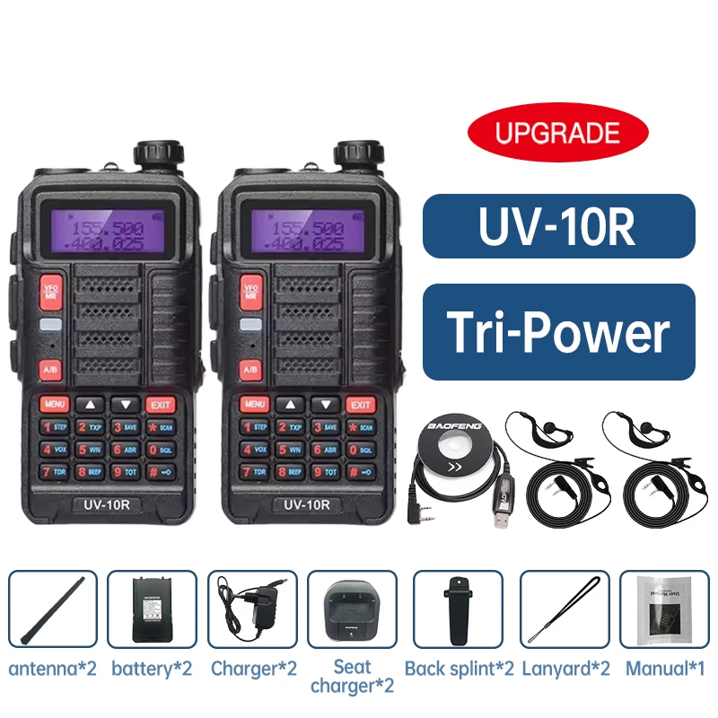 2 stuks Baofeng Uv 10r Professionele Walkie Talkies High Power Dual Band 2-weg Cb Ham Radio Hf Transceiver Vhf Uhf Bf UV-10R Nie