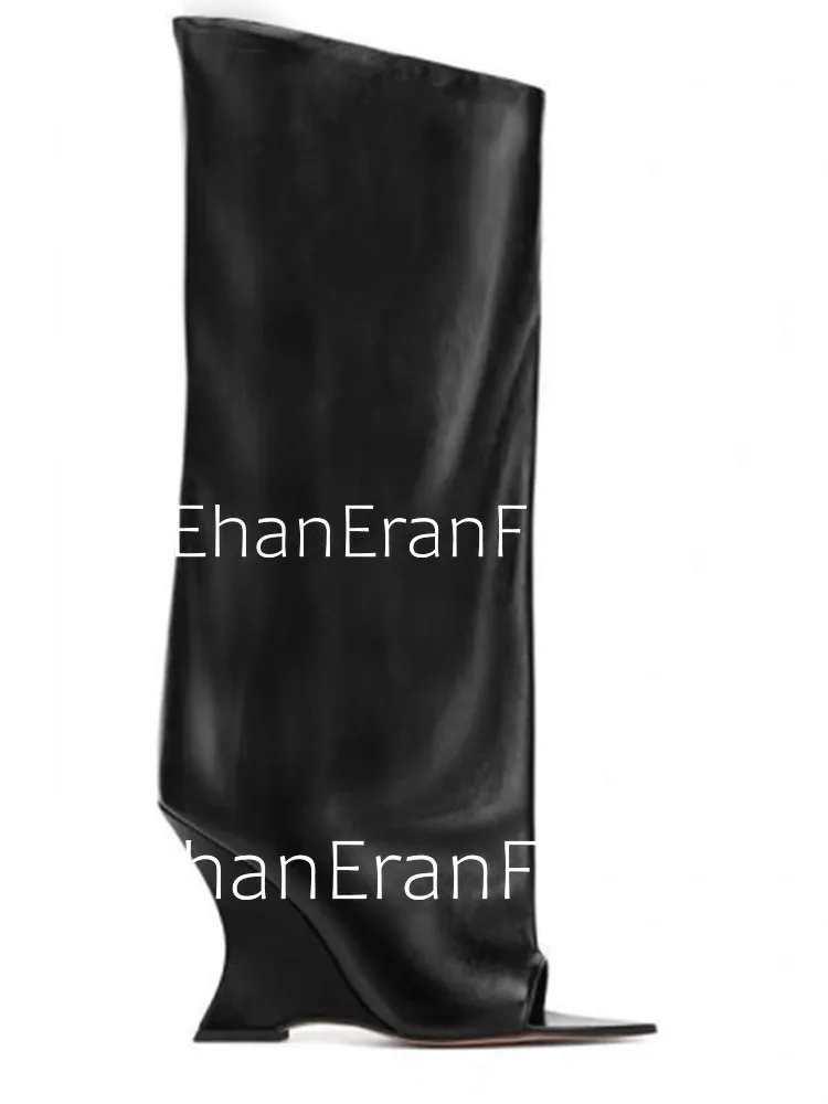 2026Ladies' Spring and Summer New Fish Mouth Slope High Heel Knee Boots, Fashionable Pointed Fashion Show Medium Cool Boots