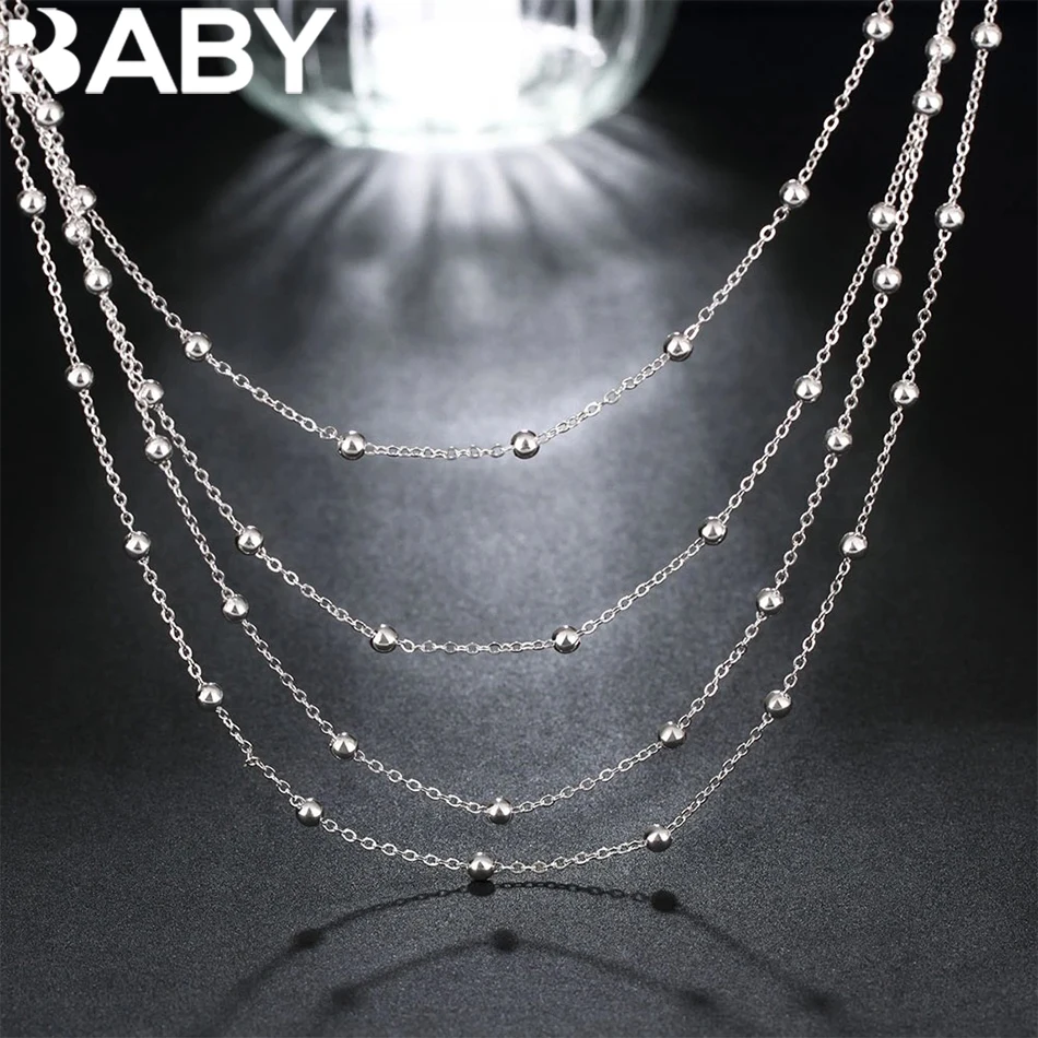 

Hot sale 925 Sterling Silver Fashion Jewelry 18 inches Smooth Bead Chain Necklace For Women Wedding Birthday Gifts