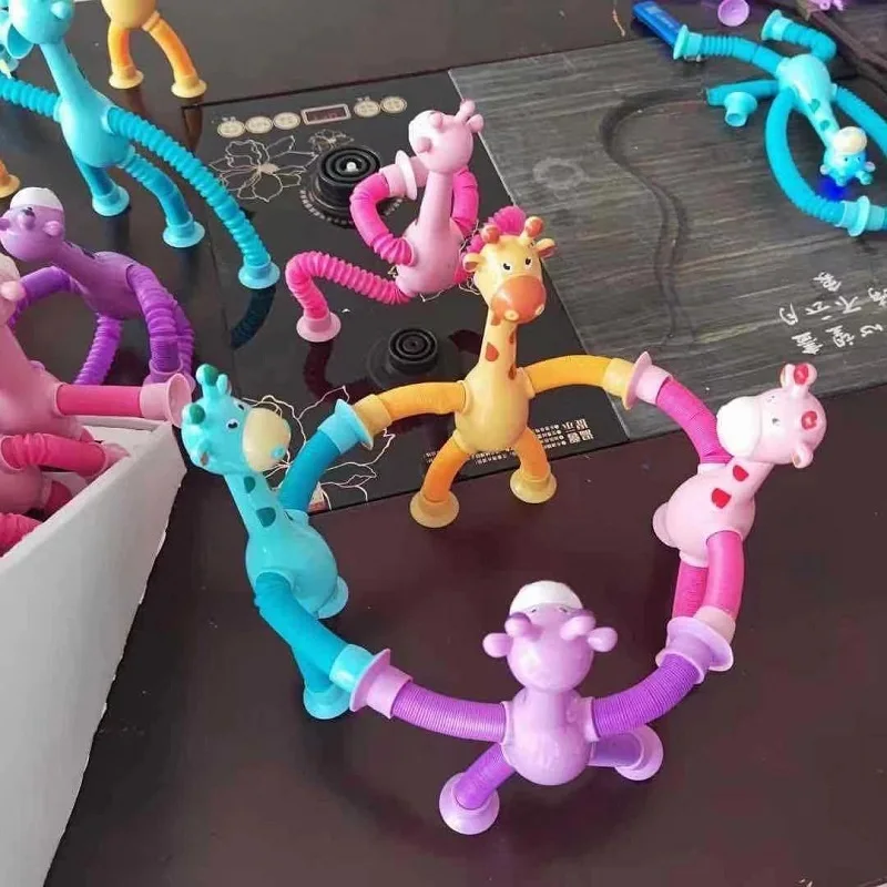 Children Christmas Suction Cup Toys Pop Tubes Stress Relief Telescopic Giraffe Fidget Sensory Bellows Anti-stress Squeeze Toy