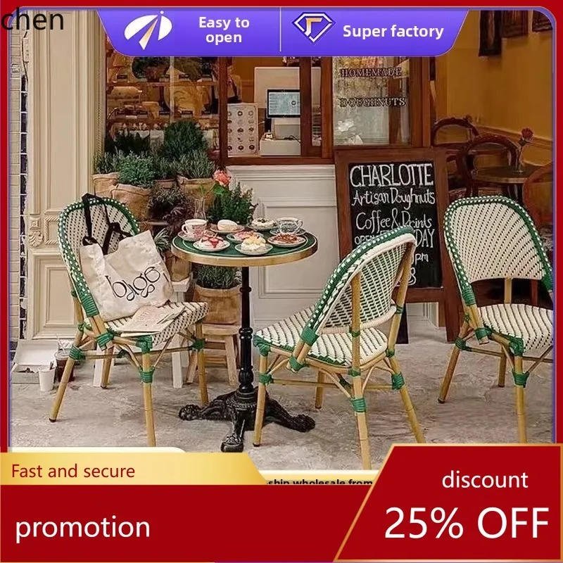 HT Retro Outdoor Table and Chair Set for Courtyard, Homestay, Outdoor Waterproof and Sunproof Rattan Table and Chair Combination