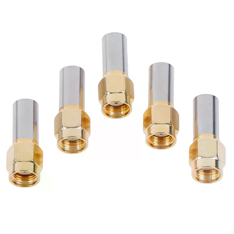 5pcs sma male plug rf coaxial connector crimp for rg58 rg142 rg400 lmr195