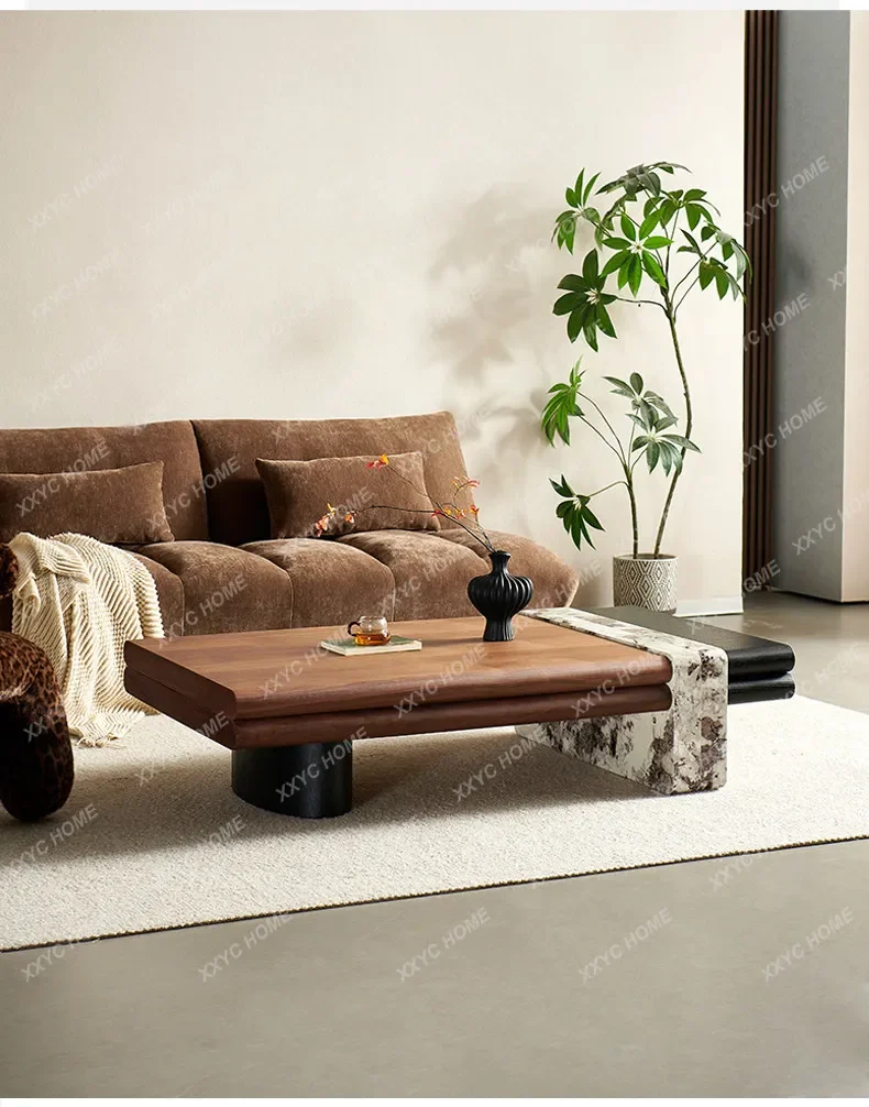 Retro Italian Rectangular Solid Wood Coffee Table, Living Room Household High-End, Minimalist Modern Small Apartment Tea Tab