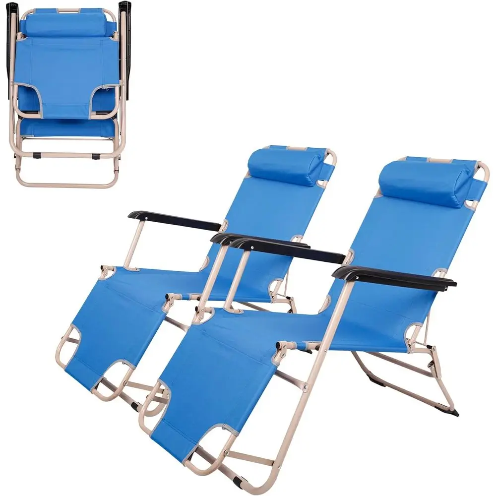 

Lightweight 2-Piece Portable Outdoor Reclining Lawn Chairs with Adjustable Positions, Beach Lounger Chaise with Footrest and Rem