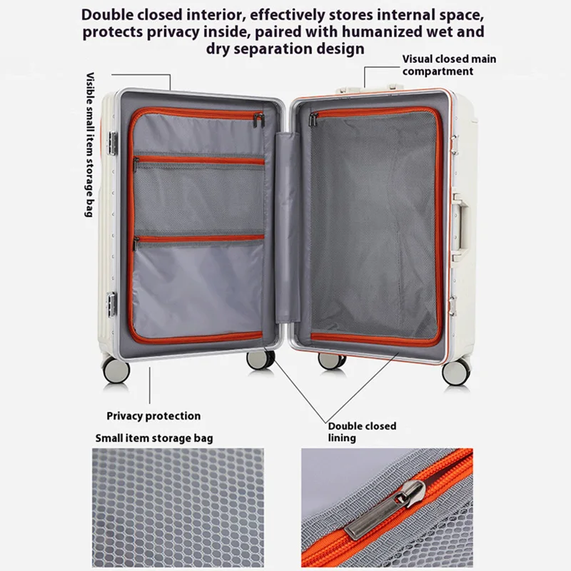 20/24/26 بوصة ABS حقيبة سفر مقبض واسع الجبهة افتتاح الأمتعة مع منفذ USB حامل هاتف عجلات الفرامل للنساء الرجال رحلة