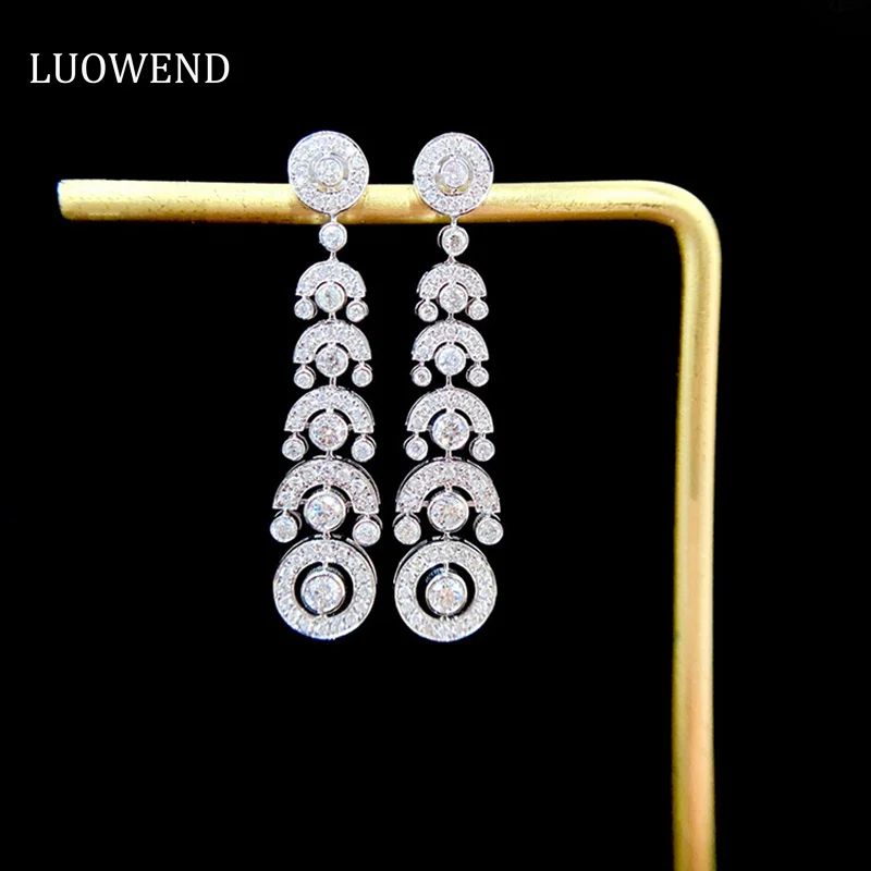 

LUOWEND 18K White Gold Earrings Luxury Sparkling Design 1.0carat Real Natural Diamond Drop Earrings for Women Senior Banquet