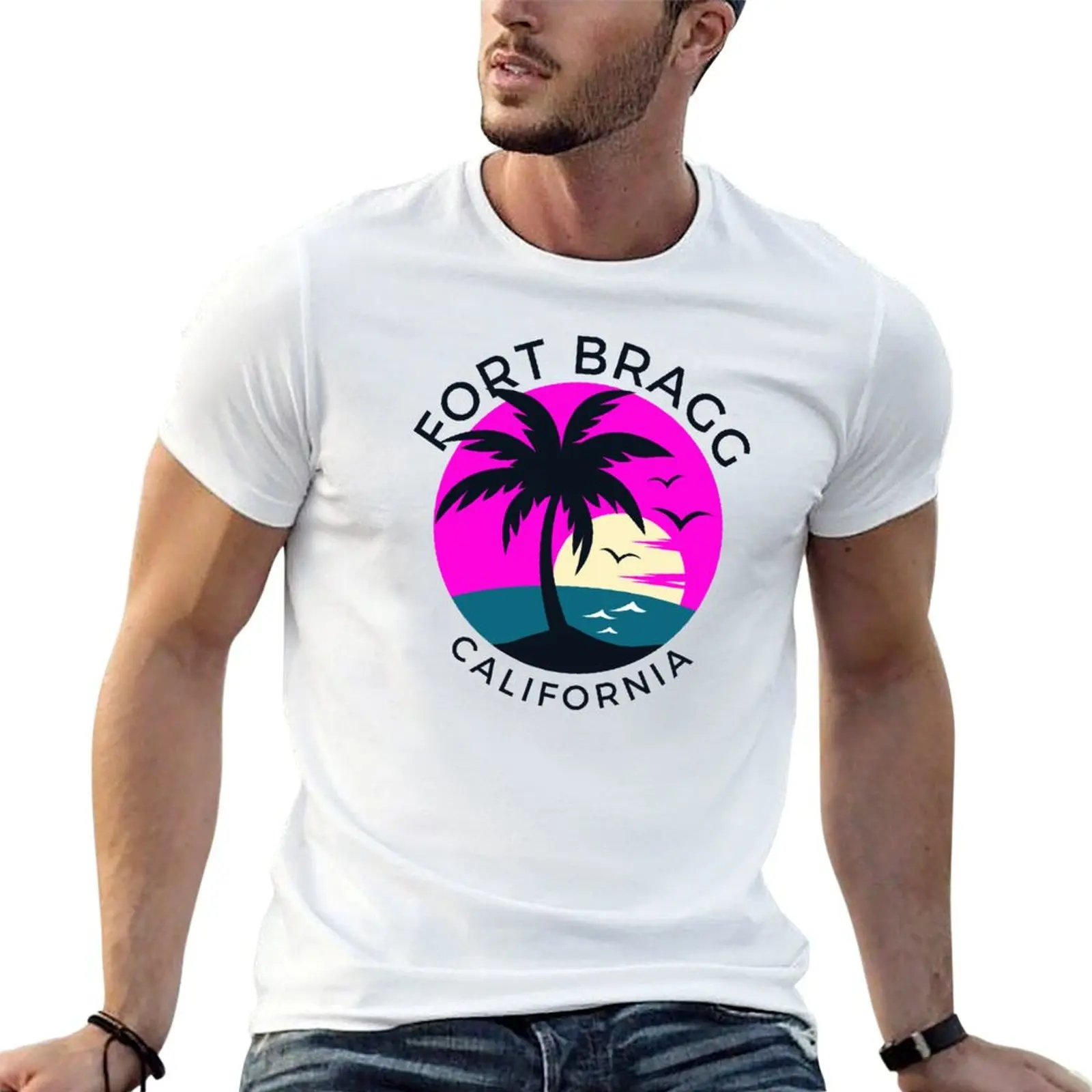Retro Fort Bragg California T-Shirt Basic Simple Casual Short Sleeve Tee