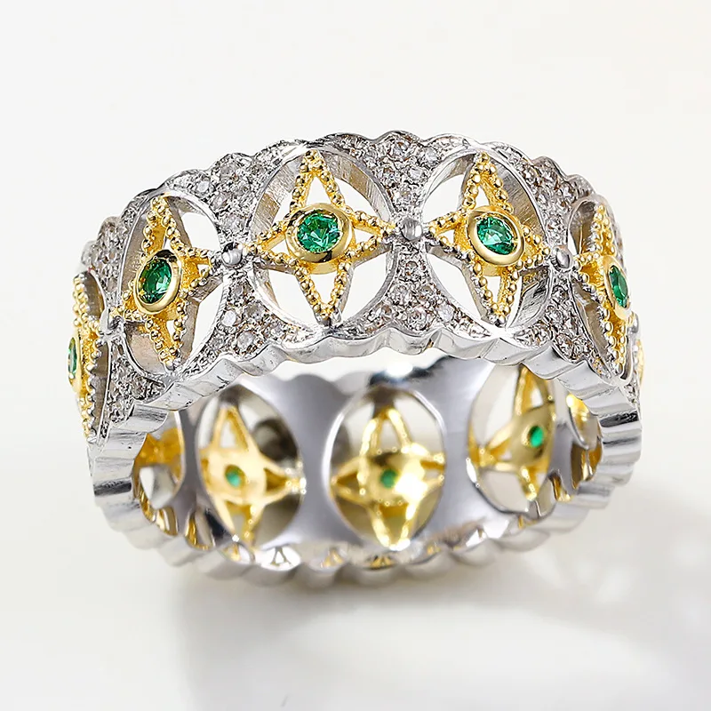 925 Silver Italian Vintage Two Tone Gold Venice Tear Green Diamond Earrings French Medieval Emerald Star And Moon Eye Ring