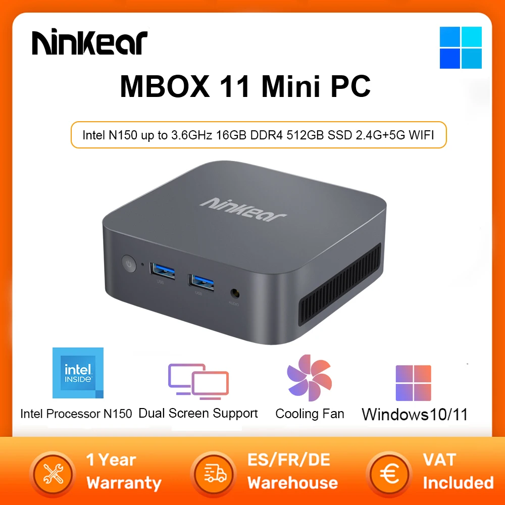 Ninkear mbox 11 mini pc intel n150 bis zu 3,6 ghz 16gb ddr4 512gb ssd unterstützung 2 bildschirm
