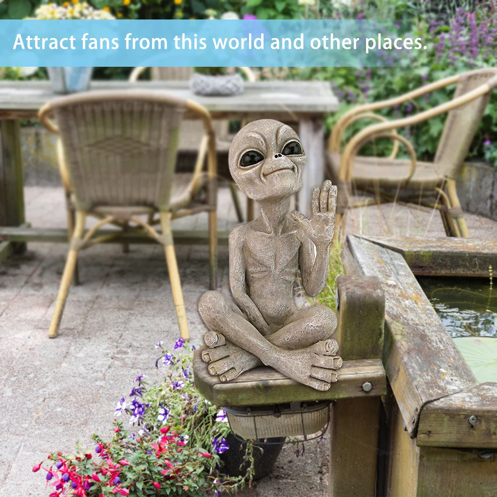 Alien Resin Ornament Outer Space Outdoor Garden Statue Decoration Home Figurine Sculpture Decor  Cross-legged