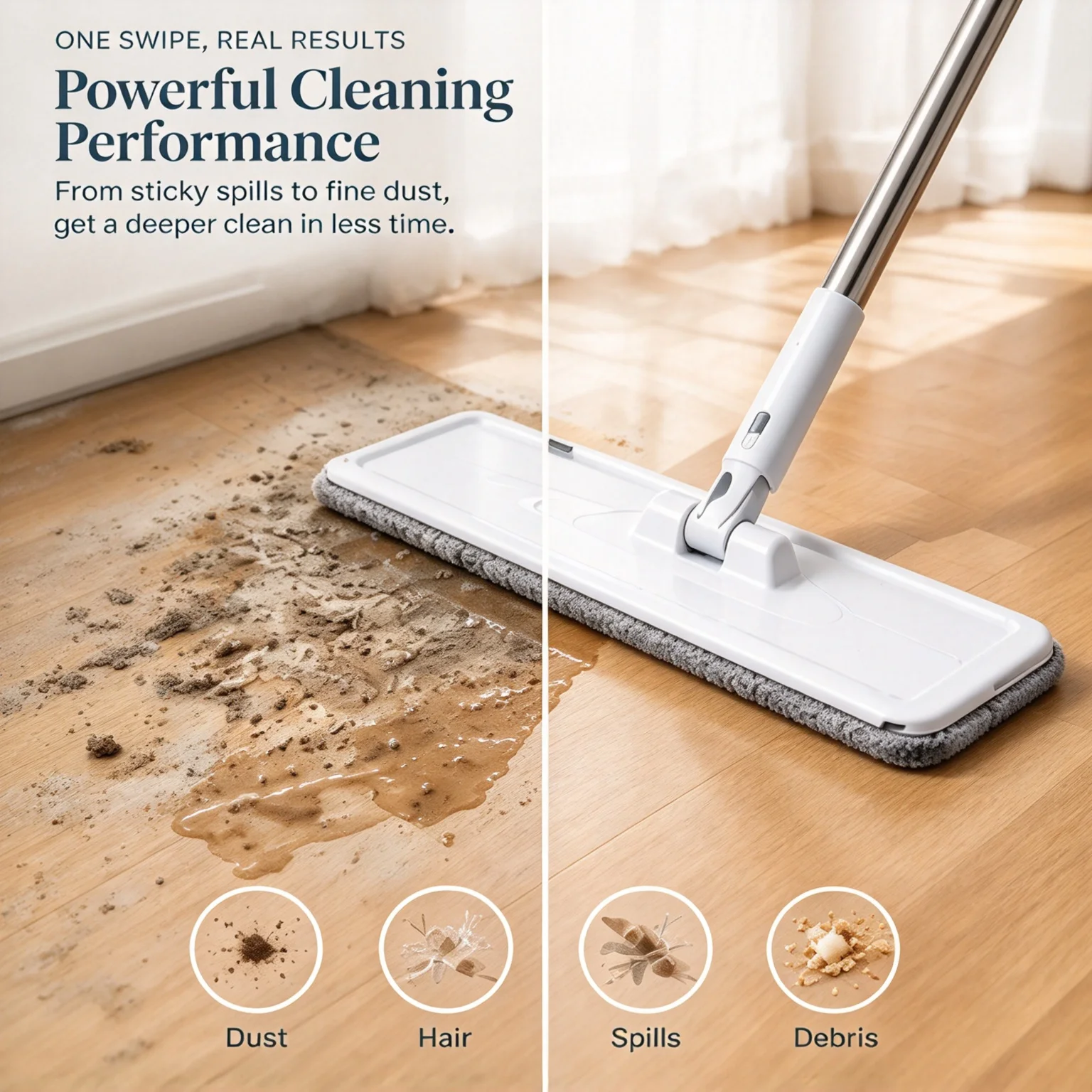 Microfiber Flat Mop and Bucket Set with 4 Reusable Pads, Hands Free Squeeze Cleaning System, 360° Rotating Wet Dry Floor Mop