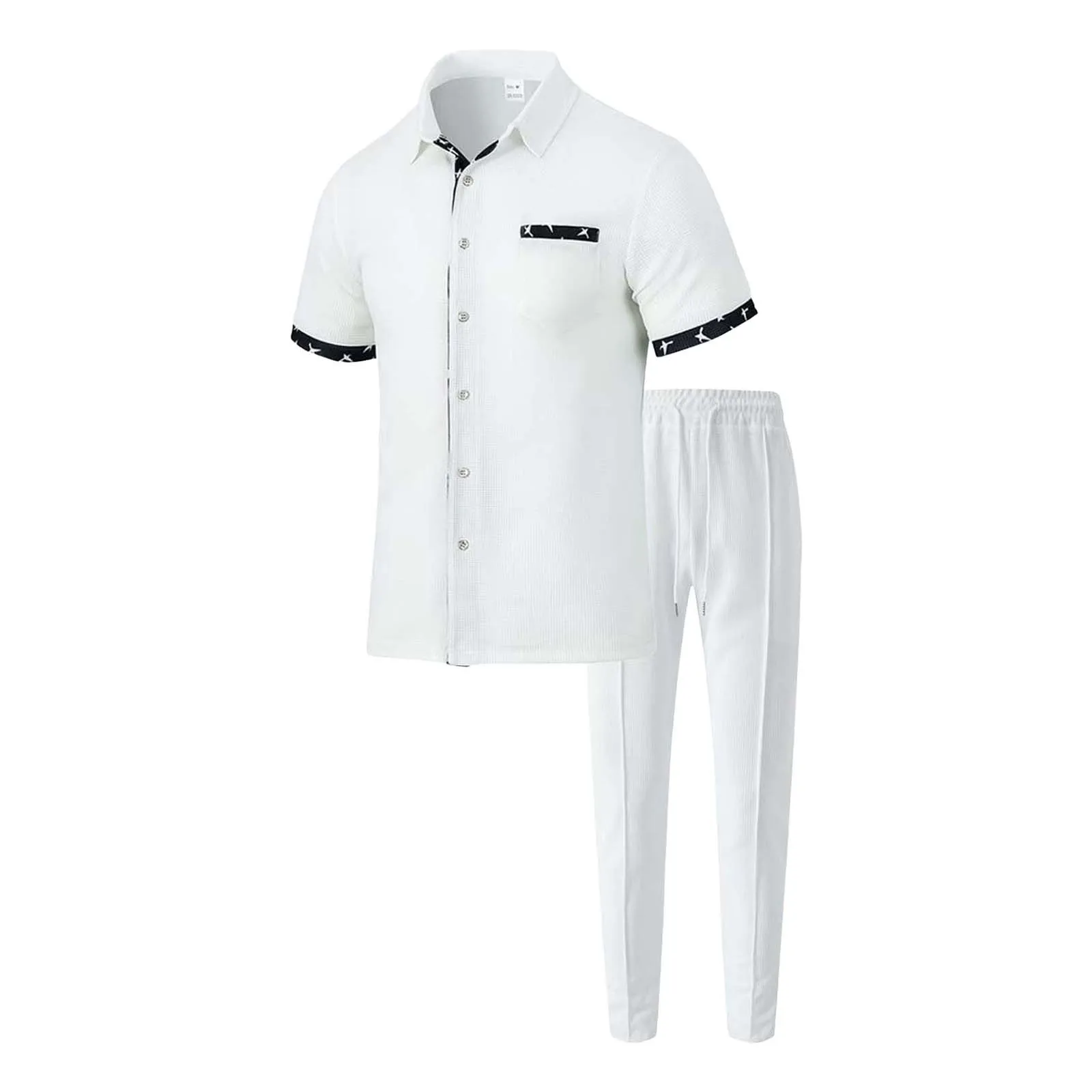 

Young Man Suit Mens Tshirt Short Sleeve Trousers Twopiece Athleisure Mens Suit Men's Formal Pants