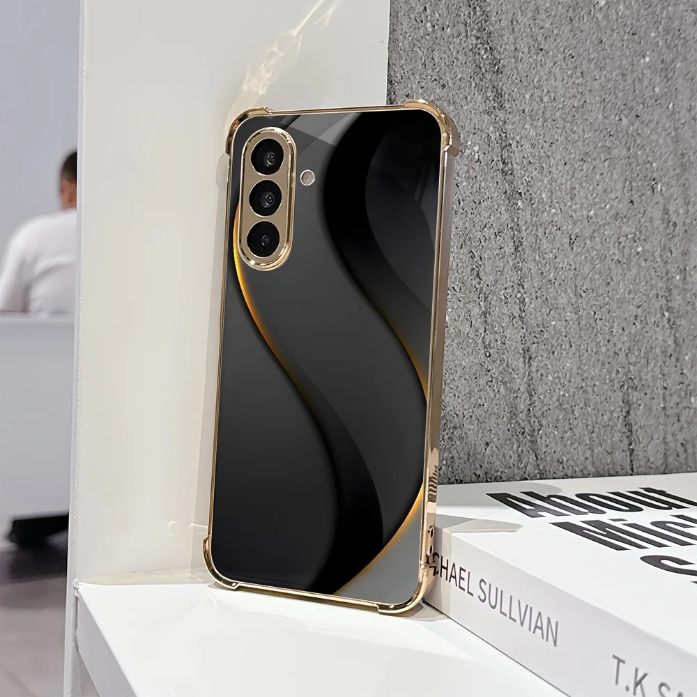 Elegant Curved Gold Line Glass Phone Case for Samsung Galaxy S26 S25 S24 S23 S22 S21 FE Ultra Plus Anti‑Drop Hard Protective
