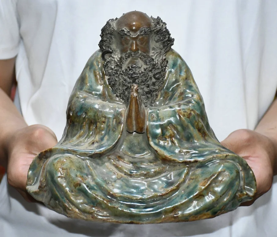 10'' Old Dynasty Wucai Porcelain Rohan Lohan Arhat Damo Dharma Buddha Statue