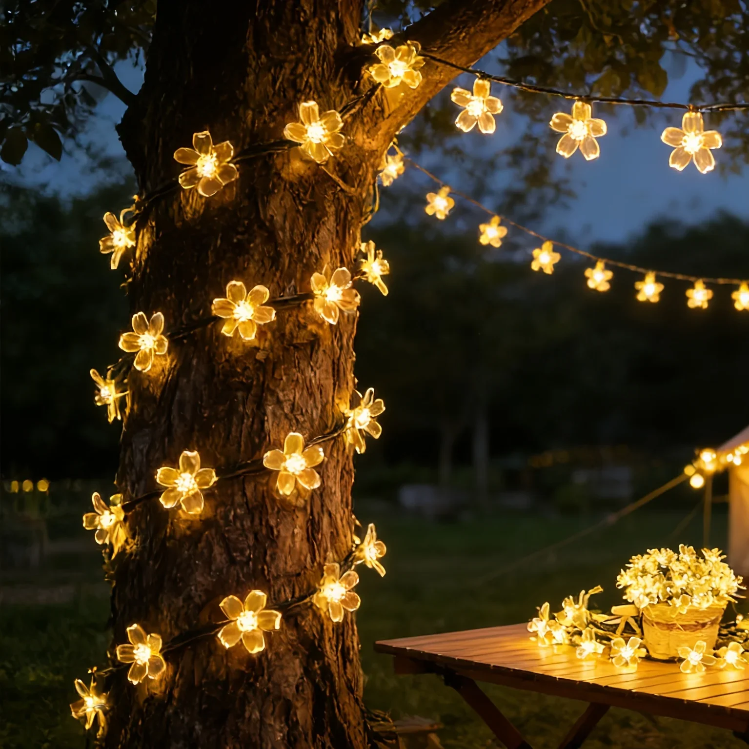 Solar Cherry Garden Blossom Flower Lights Garlands String Lights Solar Outdoor Waterproof Lawn Pathway Christmas Decoration Lamp