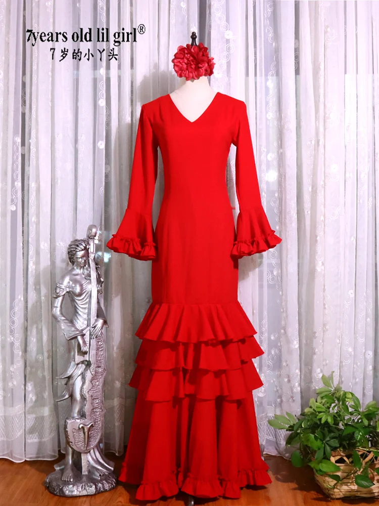 Vestido de dança flamenca espanhol feminino, tecido bielástico, GG20