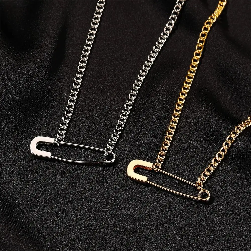 New Simple Creative Pin High-end Design Gold Silver Safety Pin Clavicle Chain Cold Wind Chain Female