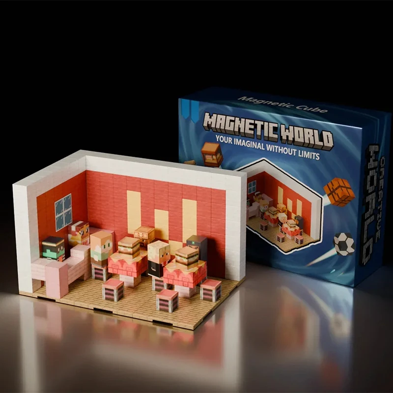 บล็อกอาคารแม่เหล็ก Mine World แม่เหล็ก Cube ชุดสําหรับเด็กผู้หญิงเด็กอายุ 3 + DIY สไตล์พิกเซลชุดฐานแผ่นของเล่น STEM Baseplate
