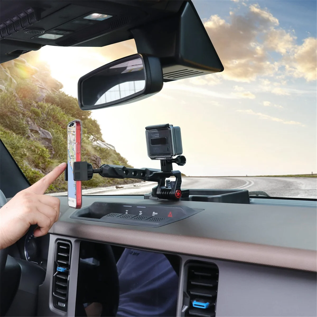 

Dash Phone Mount with Slide Rail for Ford Bronco 2021 2022 2023 Accessories , Compatible with for GoPro and Smart Phone jasmine