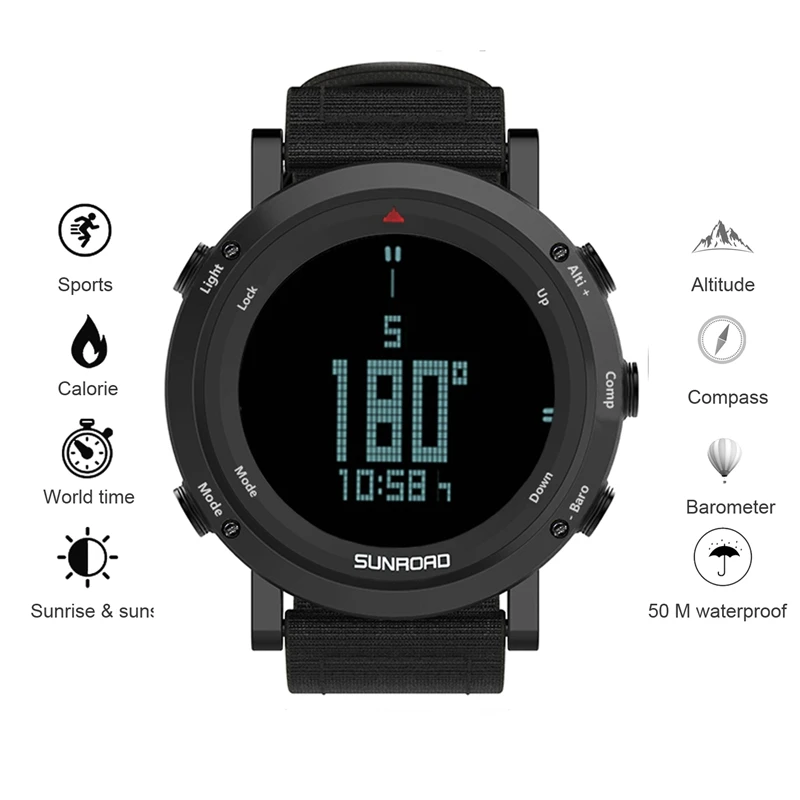 Sunroad FR851 Digital Sports Watch Barometer Altimeter Compass Pedometer Waterproof Casual Luminous Stopwatch Weather Forecast