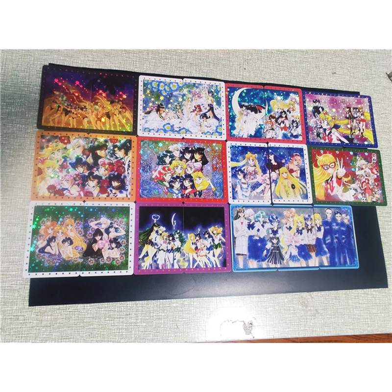 9Pcs/set Anime Girls Can be pasted Flash Card Tsukino Usagi Mizuno Ami Kino Makoto Chibiusa Classic Anime Collection Cards Toys