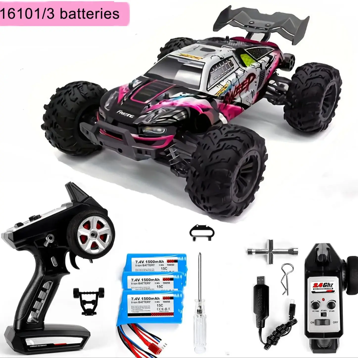 1:16 2.4G 4WD RC auto, 75 km/u brandende hoge snelheid, heldere LED-verlichting, terreinwagen, ultieme kerstverrassingsgeschenken