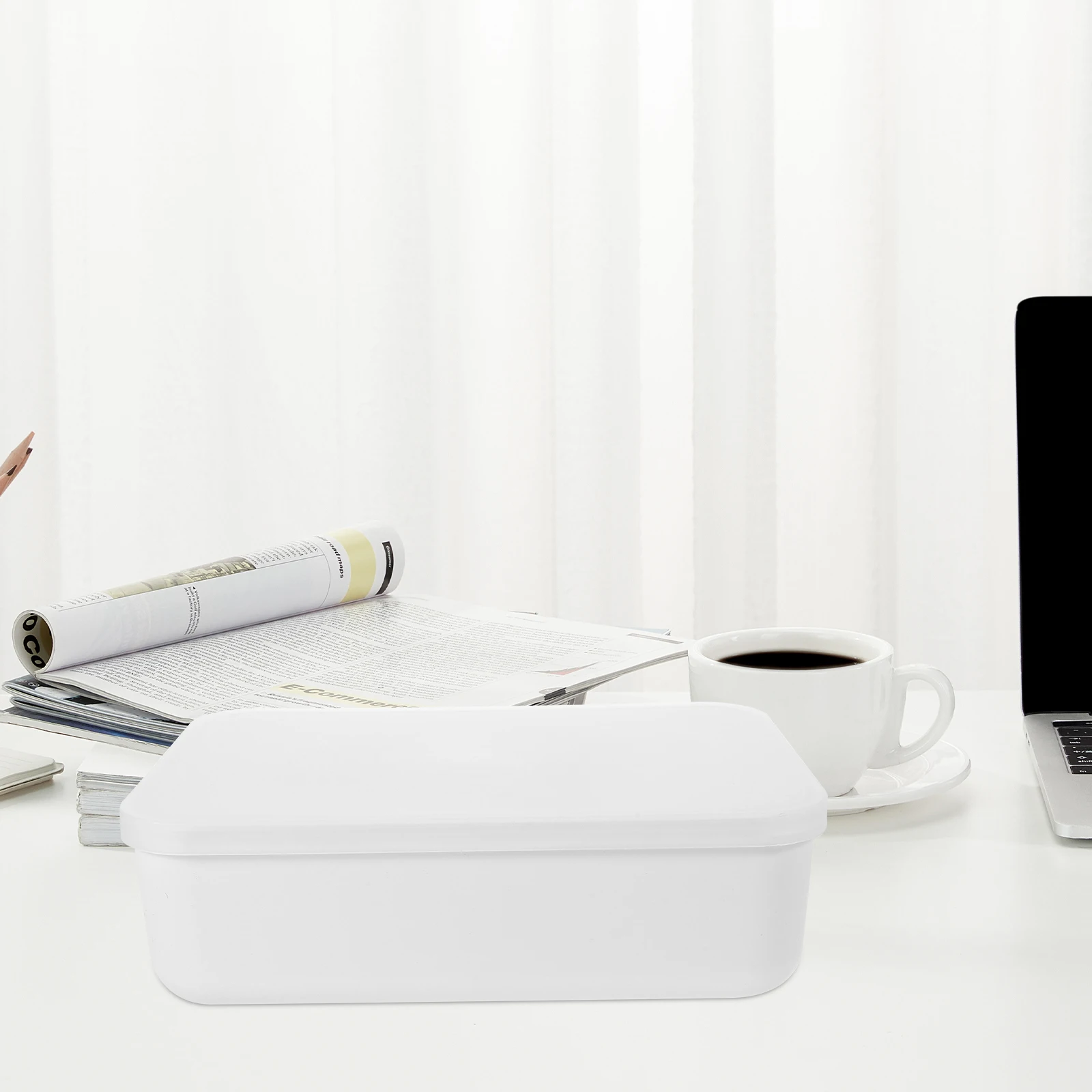 

1pc Storage Box with Lid White Large Capacity Desktop Organizer Household Decorative Storage Bins for Desk Bookshelf Indoor Use