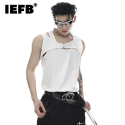 IEFB Niche Style Men's Vest Fake Two-piece Metal Snap Letter Printing T-shirts Sleeveless O-neck Male Tank Tops Summer 9C6748