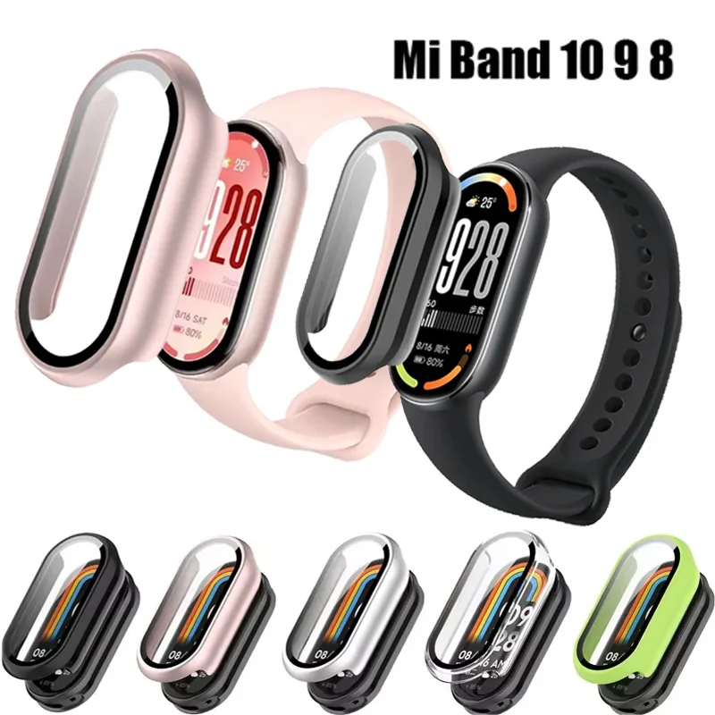 Soft HD Tempered Glass+PC Case For Xiaomi Band 10 9 8 NFC Upgraded Bumper All-around Screen Protective Shell Mi Band 10 9 Cover